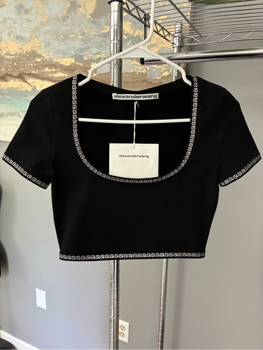 ALEXANDER WANG - NEW WITH TAGS. Black Scoop-Neck Logo-Trim Crop Top